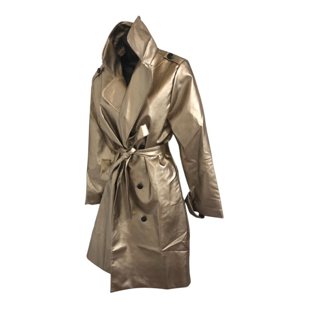 Dark‎ gold military style metallic belted trench coat size XL brand new
